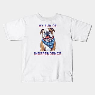 English Bulldog Funny USA Flag 4th of July Fur Of Independence Kids T-Shirt